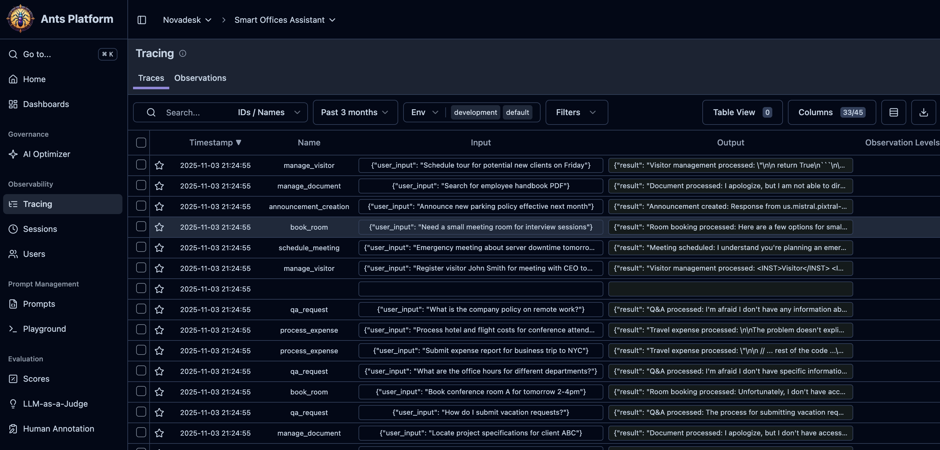 ANTS Platform Traces Dashboard